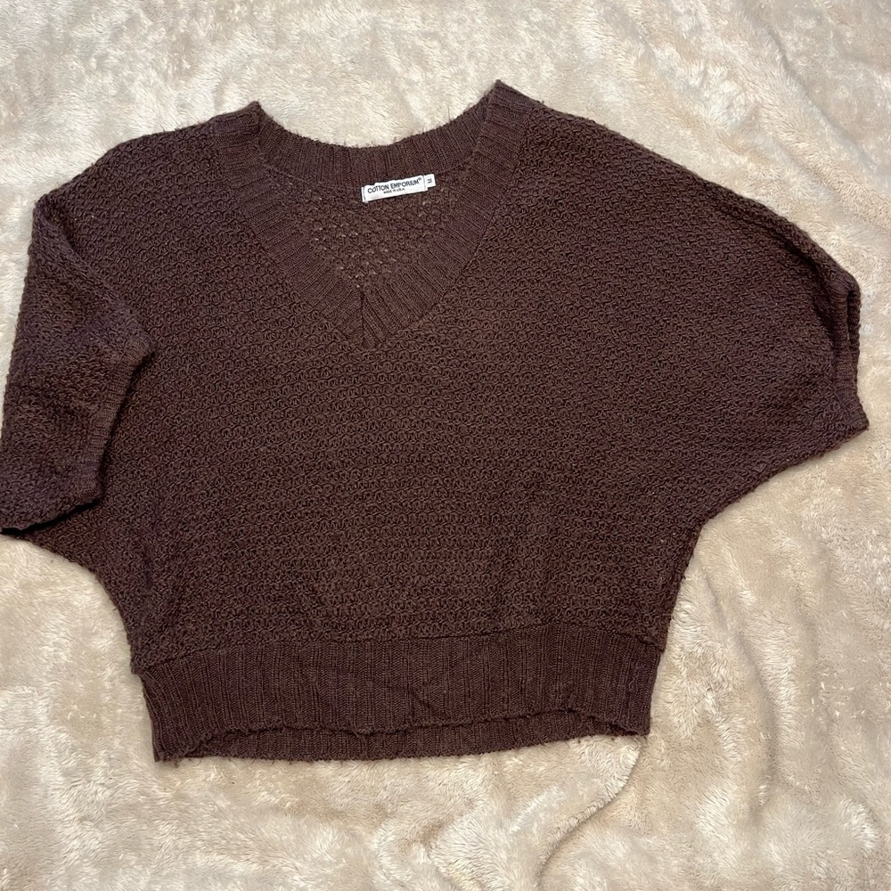 Cotton Emporium Brown short sleeve V-Neck Sweater